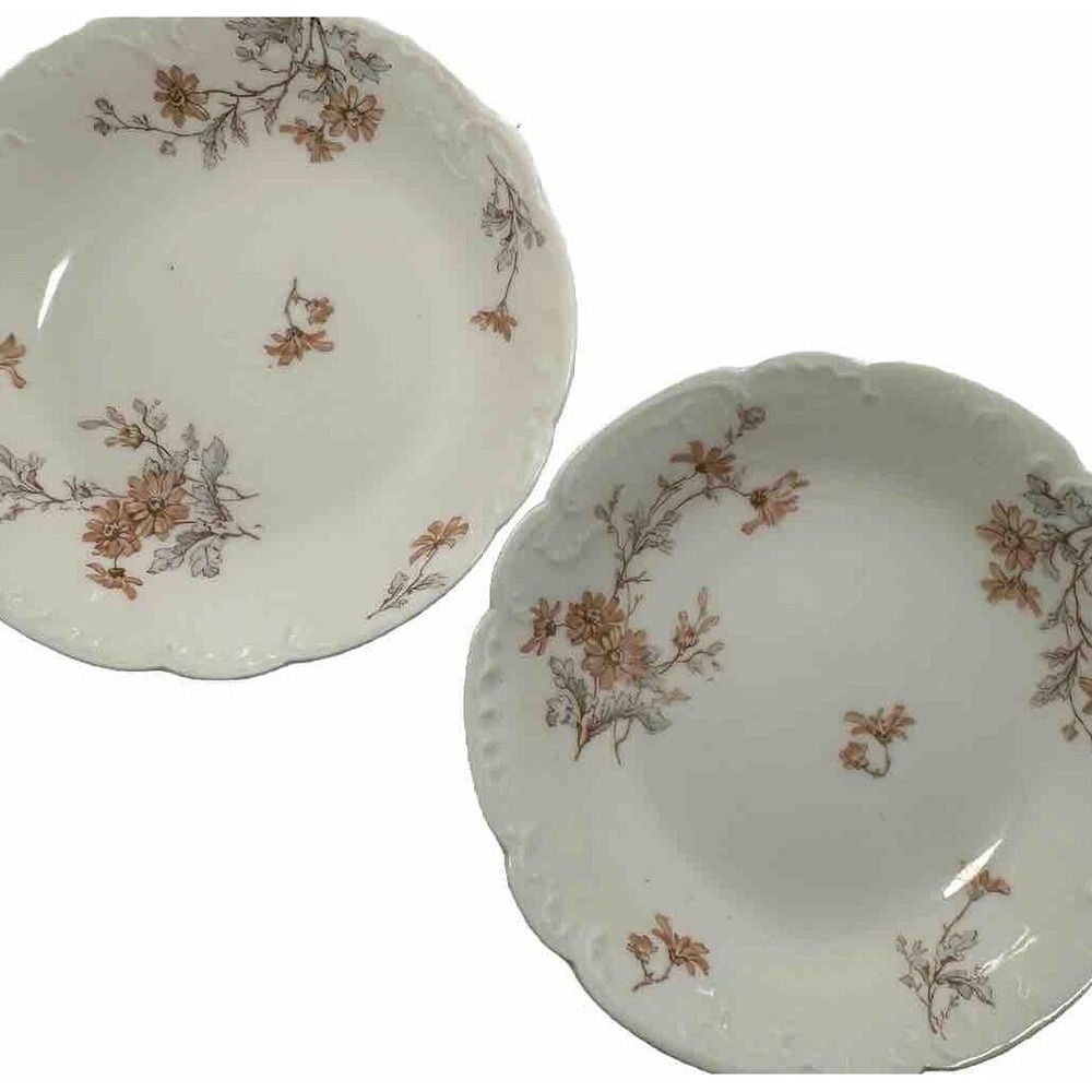 Two Haviland&Co Dessert Bowls. Limoges, France. Pink Flower Scalloped Bowls. VTG